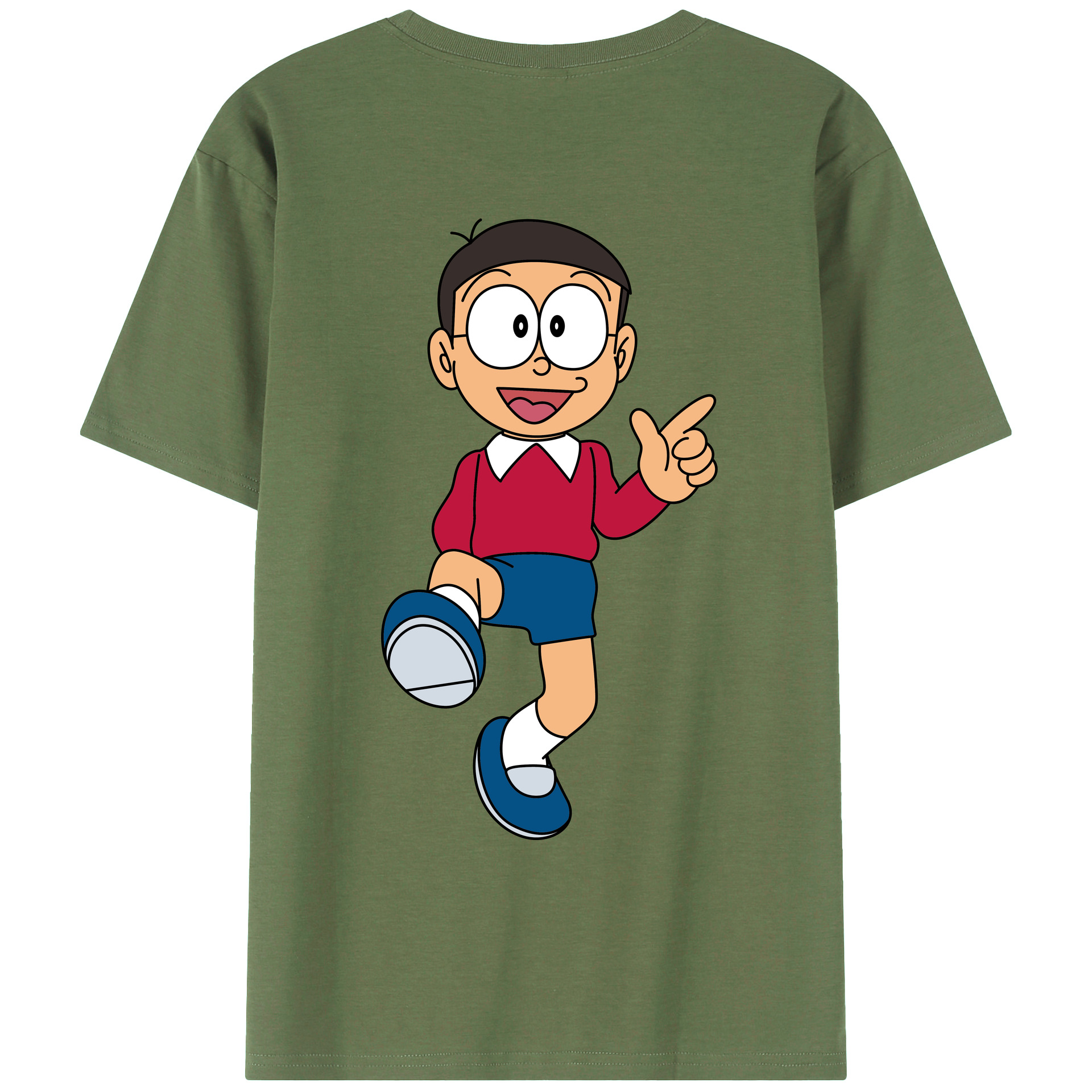 （画像用） ドラえもん 野比 のび太 Doraemon Nobita Nobi 綿100％ メンズ半袖Tシャツ（バックプリント） 通気性